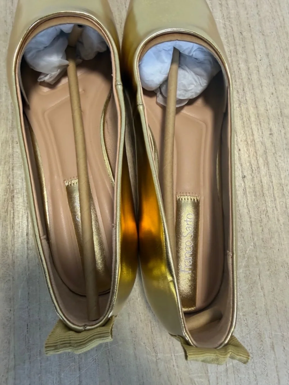 NWOT Franco Sarto Gold Metallic Square Toe Ballet Flats Womens 9.5M